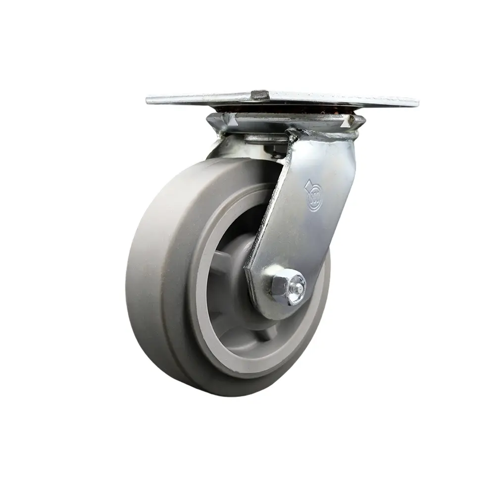 Service Caster SCC-35S620-TPRBF Heavy Duty Large Top Plate Thermo Rubber Flat Tread Swivel Caster with Maintenance Free Bearings & 6 x 2 in. Gray Wheel - 500 lbs Capacity per Caster
