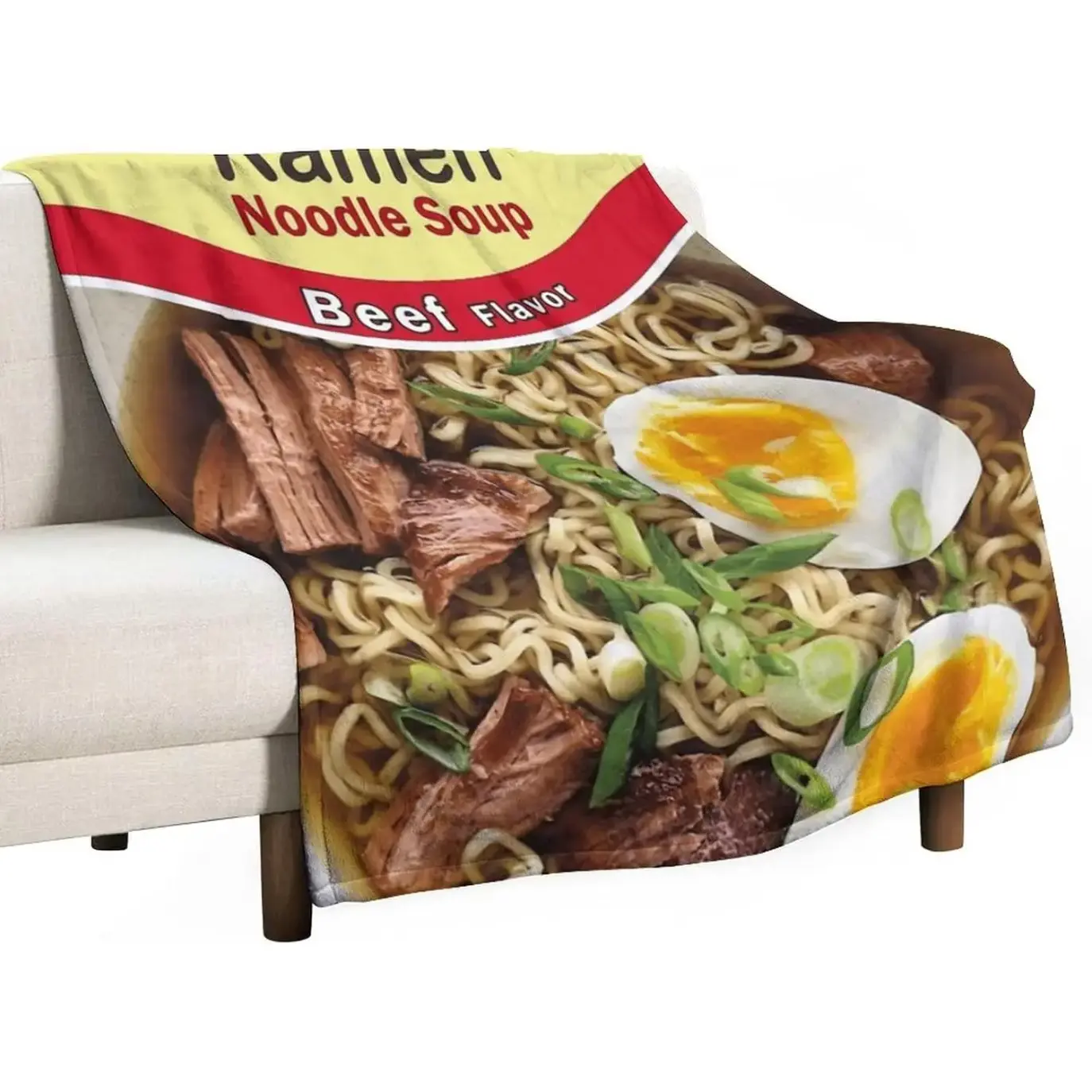 Ramen Noodle Soup Beef Flavor Food Graphic Throw Blanket, Soft Cozy Plush Bed Blanket for Couch Sofa, Dorm Room and Bedroom Decor, Lightweight Warm Funny Gift for Food Lovers, Teens and Adults