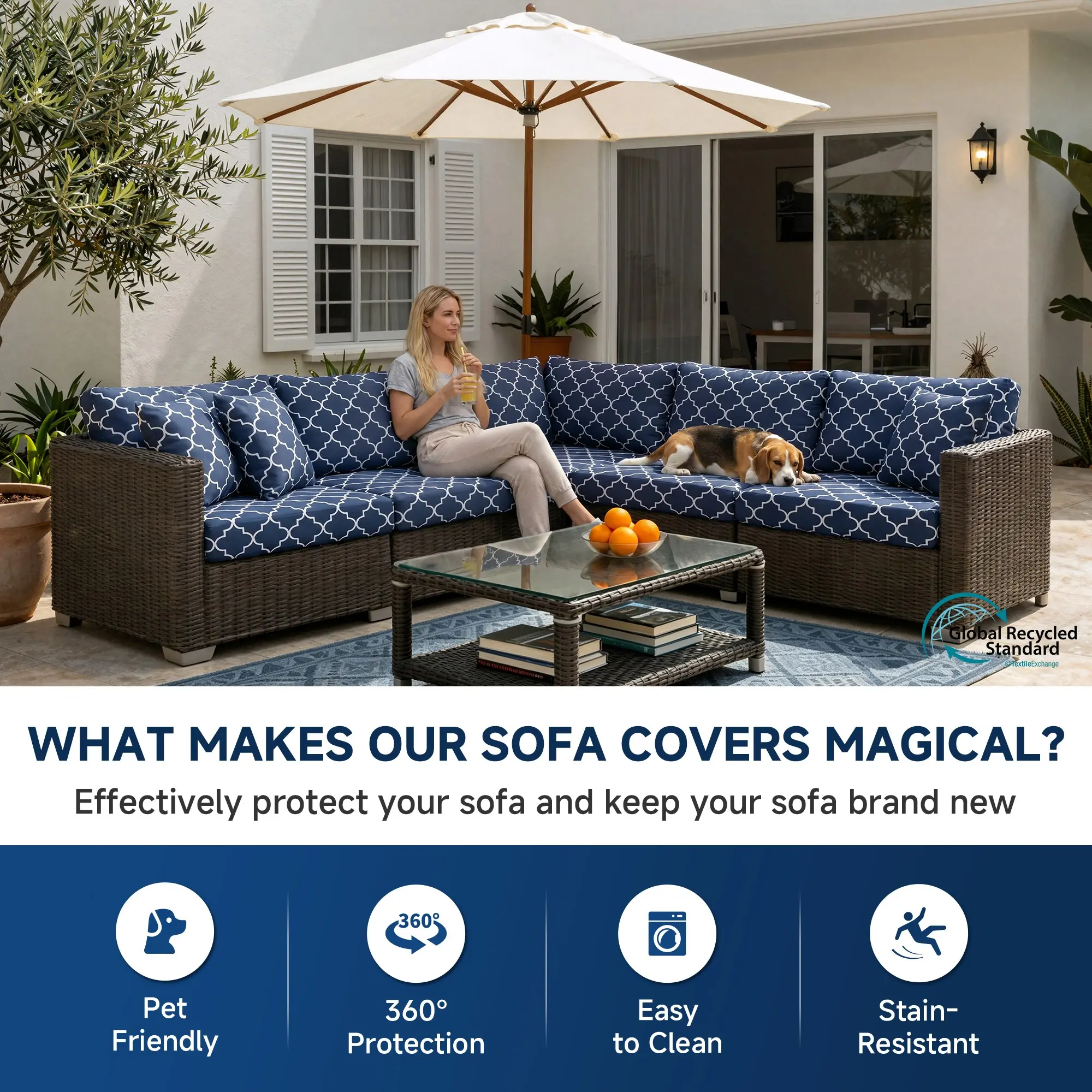 Spring Summer Outdoor Deep Sea Cushion Cover, Pet Friendly Elastic Non-Slip Sleeve, Anti-Slip Handle Sofa Decor Set, Elastic Furniture Protector, Stretchable Sofa Cover, Removable Washable Cover, Slipcover For Sofa