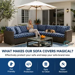 Spring Summer Outdoor Deep Sea Cushion Cover, Pet Friendly Elastic Non-Slip Sleeve, Anti-Slip Handle Sofa Decor Set