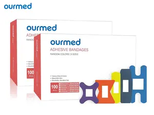 Ourmed Flexible Fabric Adhesive Bandages, 100-Count Color-Variety Pack with Non-Stick Absorbent Pad, Latex-Free Breathable Various Sizes for Daily First Aid Wound Care (Cuts, Scrapes)