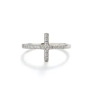 Cross Ring with CZ Accents in Sterling Silver