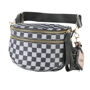 Large Plaid Crossbody Bag with Adjustable Shoulder Strap Women's Bum & Mum Diaper Hobo Handbag Nylon Zipper Closure for Daily Necessities