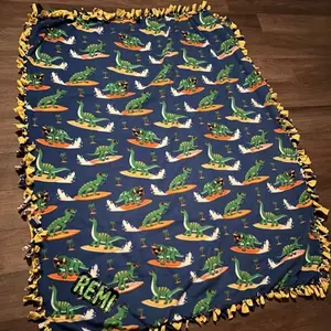 Customizable Tie Knot Blankets with Dinosaur Surf Design for Kids Room Decor