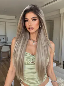 28" Ash Blonde Straight Wig | 13x6 HD Glueless Lace Front Heat Resistant Synthetic Wig for Daily Wear Lace Frontal Wig Natural Looking Wig