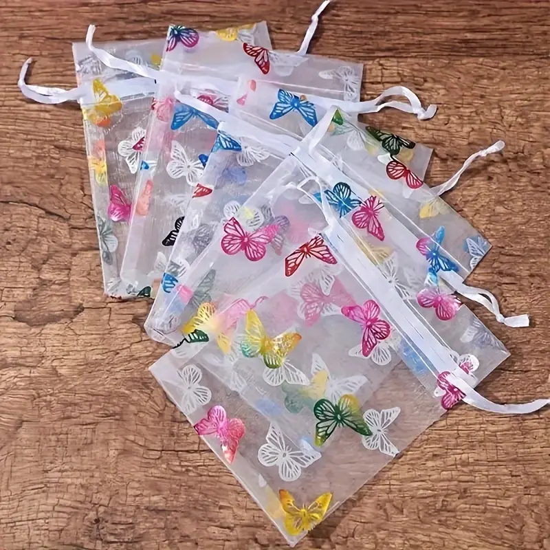 Butterfly Pattern Mesh Gift Bag, 30pcs/set Colorful Candy Bag with Drawstring, Goody Bags, Gift Pouch, Party Favor Bags, Gift Wrapping Bag for Jewelry, Candy, Small Gift