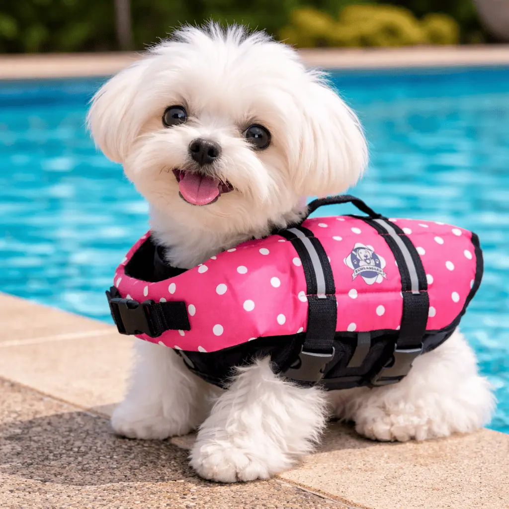 Paws Aboard Life Vest for Small Dogs - Pink Polka Dot