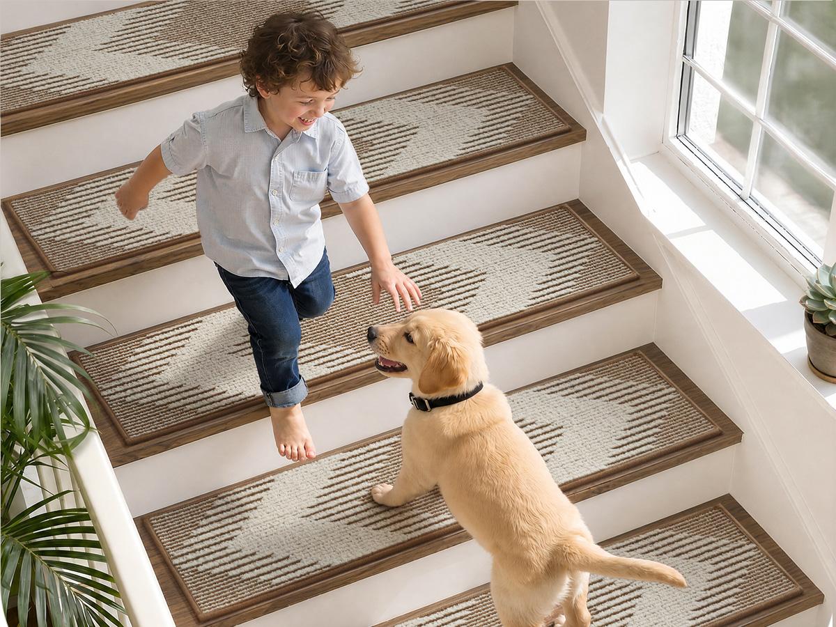 Amoami Non Slip Stair Treads, Stick Stair Treads for Wooden Steps, Washable Reusable Stair Runners, Adhesive Safety Stair Mats for Kids and Dogs, 8"x30" Stair Mats