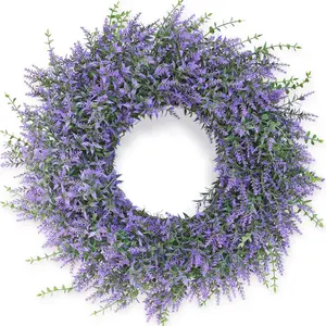 26" Lavender & Eucalyptus Wreath for Front Door, Porch, Window - Large Artificial Greenery Outdoor Wreath for Home, Farmhouse Decor - Spring, Summer, Fall, All Seasons (Purple)