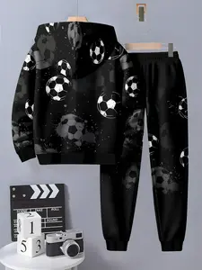 Boys' Fashion Plaid Long Sleeve Pullover Sweater Set, Clothes Kids, 3D Print Casual for Spring & Fall, Ages 5+, Outdoor Wear