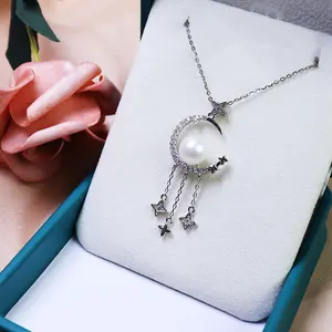 Starry Moon Accompanying Necklace Goddess  Silver New Trend Internet Red Collar Chain Simple Freshwater Pearl Round Strong Light Neck Chain