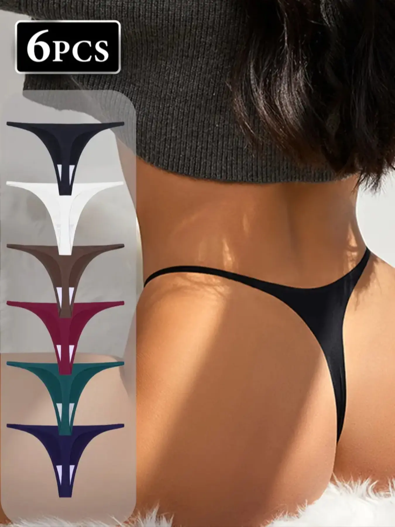 6-pcs Women's Seamless Smooth Underwear Set, Breathable Lightweight Low Waist Basic Simple Plain Thong Panties, Stylish Fitted Comfortable Invisible Lingerie, Minimalist
