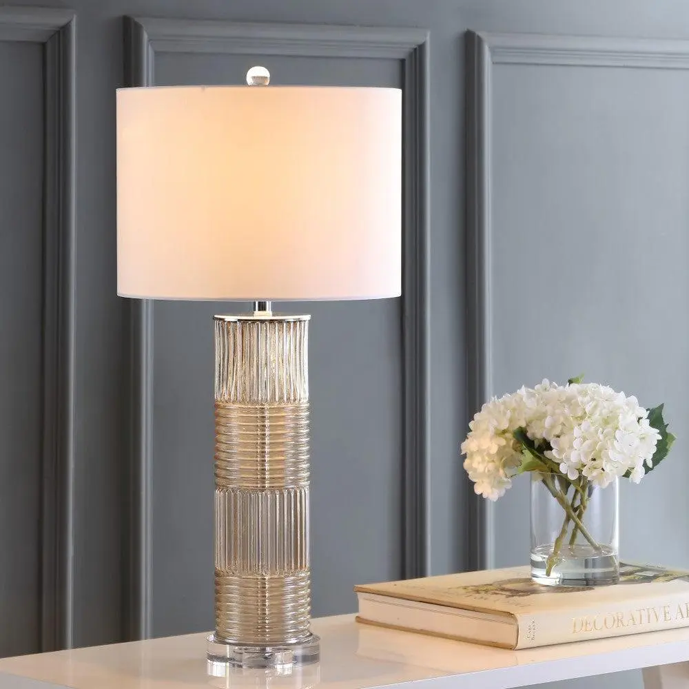 JONATHAN Y Genevieve Column-Shape Glass-Crystal LED Table Lamp - Indoor Use Ambient Lighting, Chic, Clean Aesthetic Lamps Bases & Shades for Home Decor Bedroom, Living Room