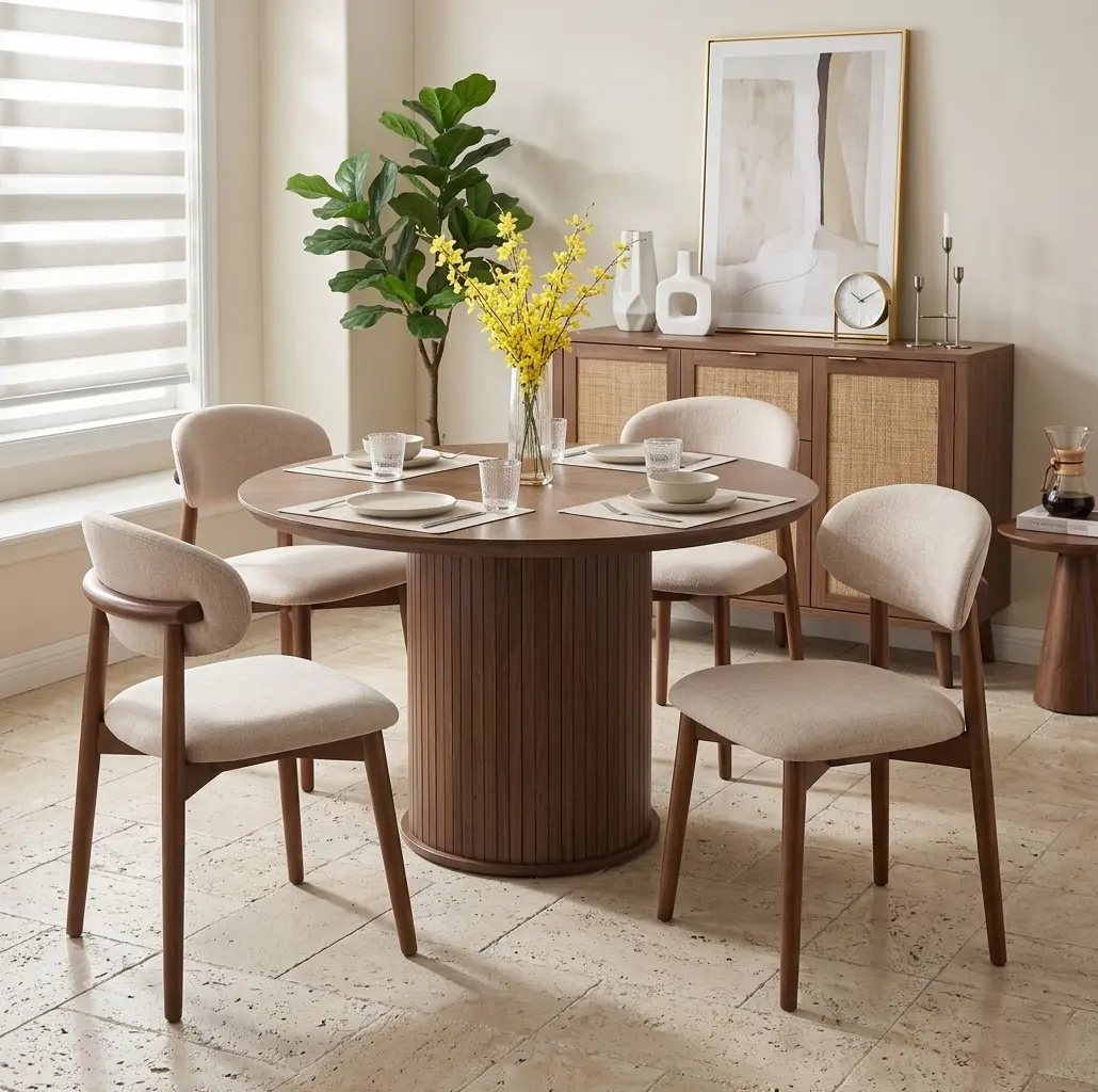 4-Piece Modern Upholstered Wood Dining Chairs - High-Quality Fabric, Natural Wood Frame, Ergonomic Backrest, Kitchen Table Chairs, Indoor Furniture