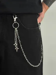 Men's Hollow Star Pendant Multi-Layer Fringe Metal Fashion Accessory, Hip Hop Punk Style Pants Chain, Vintage Waistband Jewelry Gift