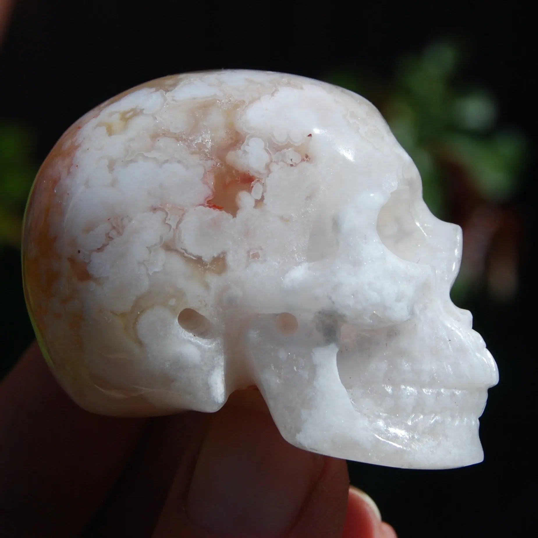 2in Sakura Flower Agate Carved Crystal Skull