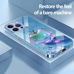 Aesthetic Crystal Apple Metallic Paint Glass Case for iPhone 17/16/16Plus/16Pro/16ProMax/15/15Plus/15Pro/15ProMax/14/14Plus/14Pro/14ProMax/13/13Pro/13ProMax/12/12Pro/12ProMax/12mini/11/11ProMax Gradient Pink Apple Shockproof Anti-Scratch Luxury Cover