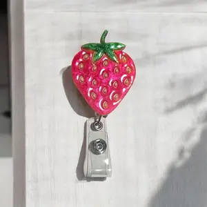 Strawberry Badge Reel, ID Holder, Retractable Badge Reel, Belt Clip