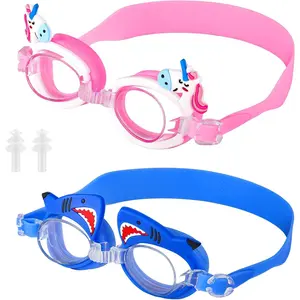 2 Pairs Kids Toddler Swim Goggles Anti Fog UV Swimming Goggles with Ear Plugs for Girls Boys Age 3-9