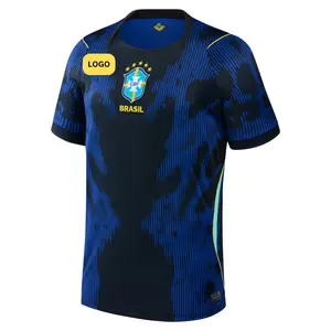 Men's Brazil Soccer Jersey - Black Blue Pattern Short Sleeve Top
