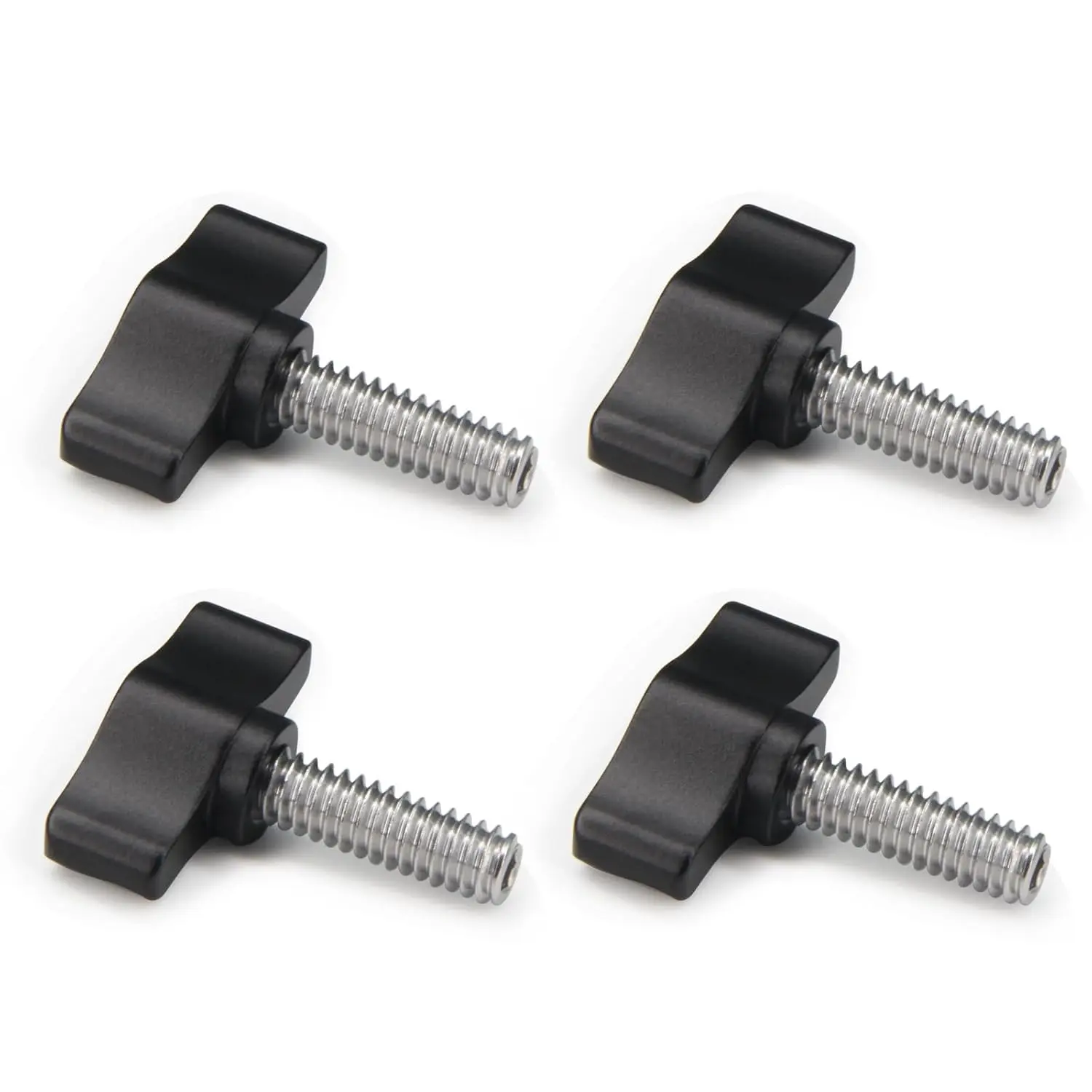 4pcs 1/4"-20 x 3/4" Thumb Screw Stainless Steel Standard/Coarse Thread Black Aluminum Knob