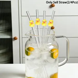 Reusable Duck Glass Straw Set, Bendable Transparent Thick Glass Straws for Water Cups, Kitchen Accessories, Party Favors