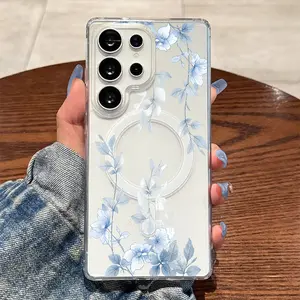 Elegant Watercolor   and Foliage,Magnetic Ring,Wireless Charging,Supports for Samsung Galaxy S26 S25 S24 S23 S22 S21 S20 Fe Plus Ultra Edge S10E A57 A56 A55 A54 A37 A36 A35 A34 A26 A25 A24 A23 A17 A16 A15 A14 A07 A06 A05s Note20 Note10 Note9