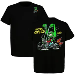 Men's Retro Rat Fink Chopper Biker T-Shirt - 90s Styled Graphic Vintage Casual Style Tee, Short Sleeve Cotton Soft Comfy Classic Fit Embroidered Round Neck Streetwear Top, Shortsleeve