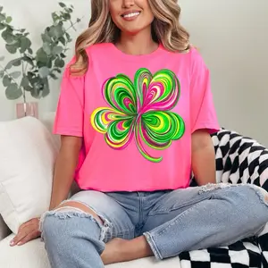 4 Leaf clover bright T-shirt Comfort Colors Summer Everyday Style Shirtsleeve love casual comfortable super soft relaxed fit unisex Sizing womenswear Streetwear  vintage Crewneck Printed Loose Graphic Top