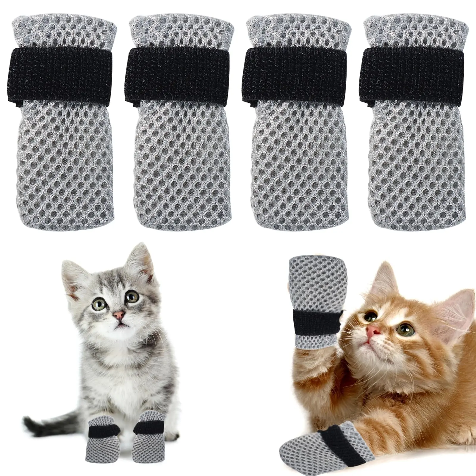 Cat Booties for Paw Protection - 4-Pack, Mesh Breathable Pet Paw Protectors