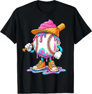 Baseball Drip Ice Cream Apparel Youth Boys Teens Kids Men T-Shirt - Cotton Fabric Youth Boys Girl T-shirt