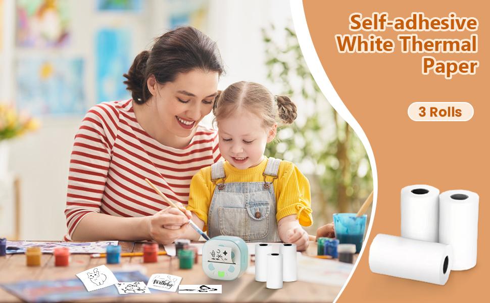 Self-Adhesive Thermal Paper, 57mm × 2.8m Mini Printer Papers Sticker Paper Thermal Printing Labels, Black on White, Compatible with D20, D21, S1 Mini Label Printers, 3 Rolls