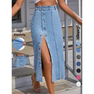 Women'sButtonFrontDenimSkirt,CasualFashionSkirtforDailyWear,LadiesBottomsforAllSeasons