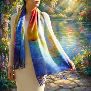 Women's Fashion Painting Scarf - Long Large Warm Shawl with Cashmere Feel Retro Fall Design Perfect for Daily Wear Outfits Accessories Elegant Style Comfortable Soft Fabric