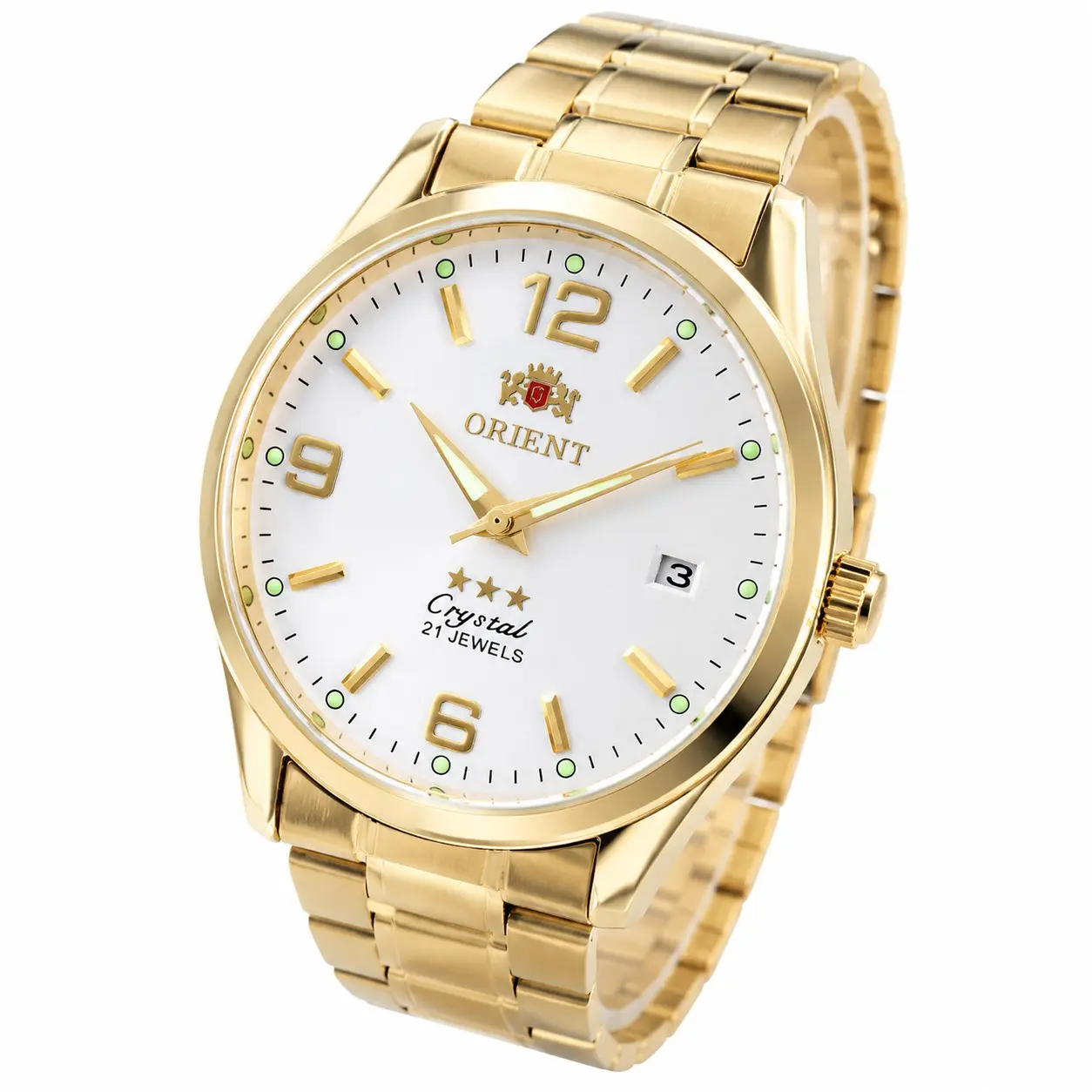 Men's 3-Star 21-Jewels Automatic Mechanical Watch, Gold-Tone Stainless Steel Bracelet, Luminous Large Numeral Dial, Date Display, Multi-Color Dial Options, Classic Casual Business Wrist Watch for Gifting