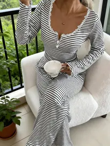 Christmas Striped Print Long Sleeve Top & Pants Pajama Set, Casual Fitted Sleepwear for Fall & Winter, Comfortable Elegant Nightwear, Loungewear Pjs Set