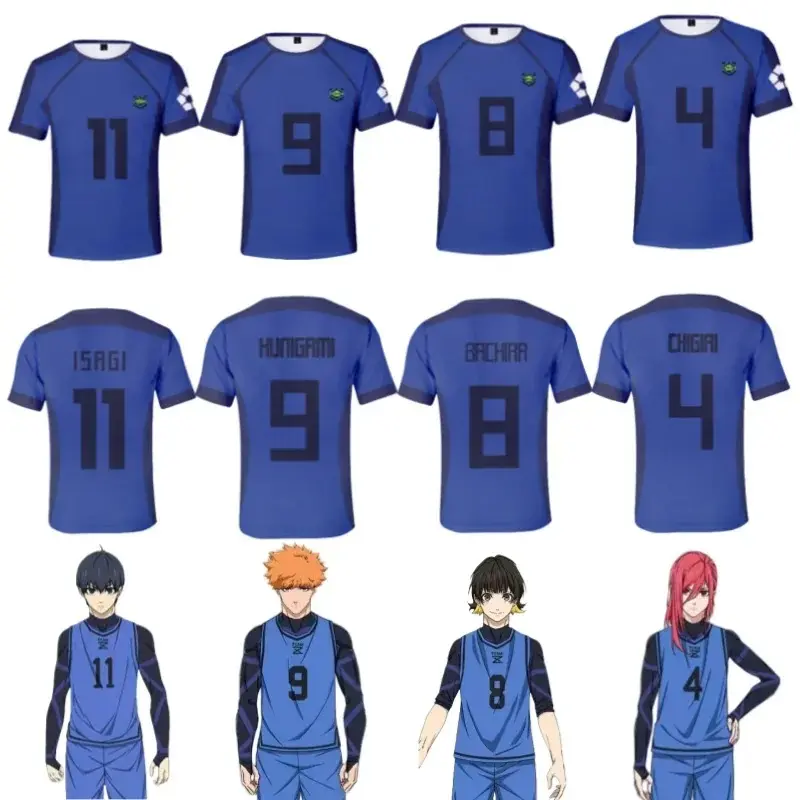 Blue Lock Anime Japanese Isagi Yoichi Football Jersey T-shirt Cosplay Hyoma Chigiri Meguru Bachira Tee Original Children Clothes