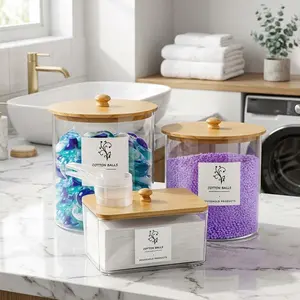 3pcs Large Capacity Laundry Room Organization Jar Set, Clear Acrylic Laundry Detergent Container with Scoops & Labels, Laundry Jars for Powder Dryer Balls Scent Boosters