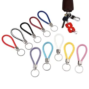 Braided Rope Weave Car Keychain Handmade Colorful PU Leather Keychain for Car Keys and Keychains