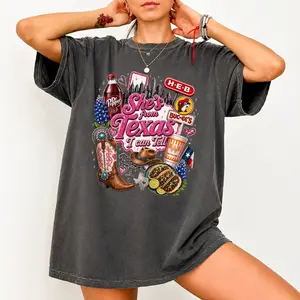She's From Texas Comfort Colors Shirt, She is From Texas I Can Tell Shirt, Girly Western Texas Shirt, Bluebonnet Cowboy Boots Collage Graphic Tee, S-4XL