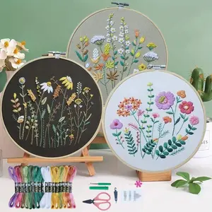 3 Pack Beginner Embroidery Kits for Adults, DIY Starter Set with Stamped Flower Designs, Embroidery Hoop, Colorful Threads, Tools tiktokshopspringglowup