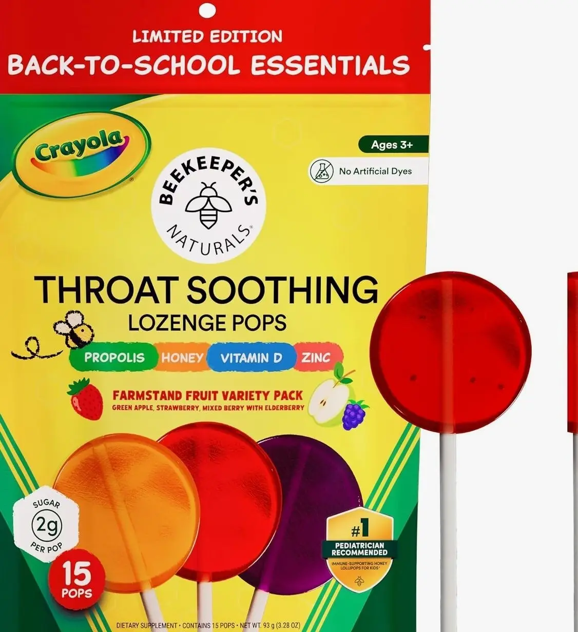 Beekeeper's Naturals Throat Soothing Lollipops w/ Honey, Variety Pk, 15 ct | Doctor Formulated Immune Support, Vitamin D & Honey, Under 2g Sugar, Clean Ingredients, 15 ct