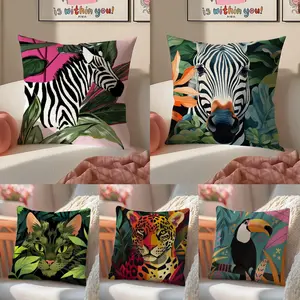 Classic tropical rainforest animals Cushion Cover Vibrant Digital Print Plush Sofa Pillow Cover, Soft Breathable Cushion Case with Hidden Zipper, Machine Washable Summer Cool Throw Pillow, Colorful Home Decor for Living Room Bedroom Gift