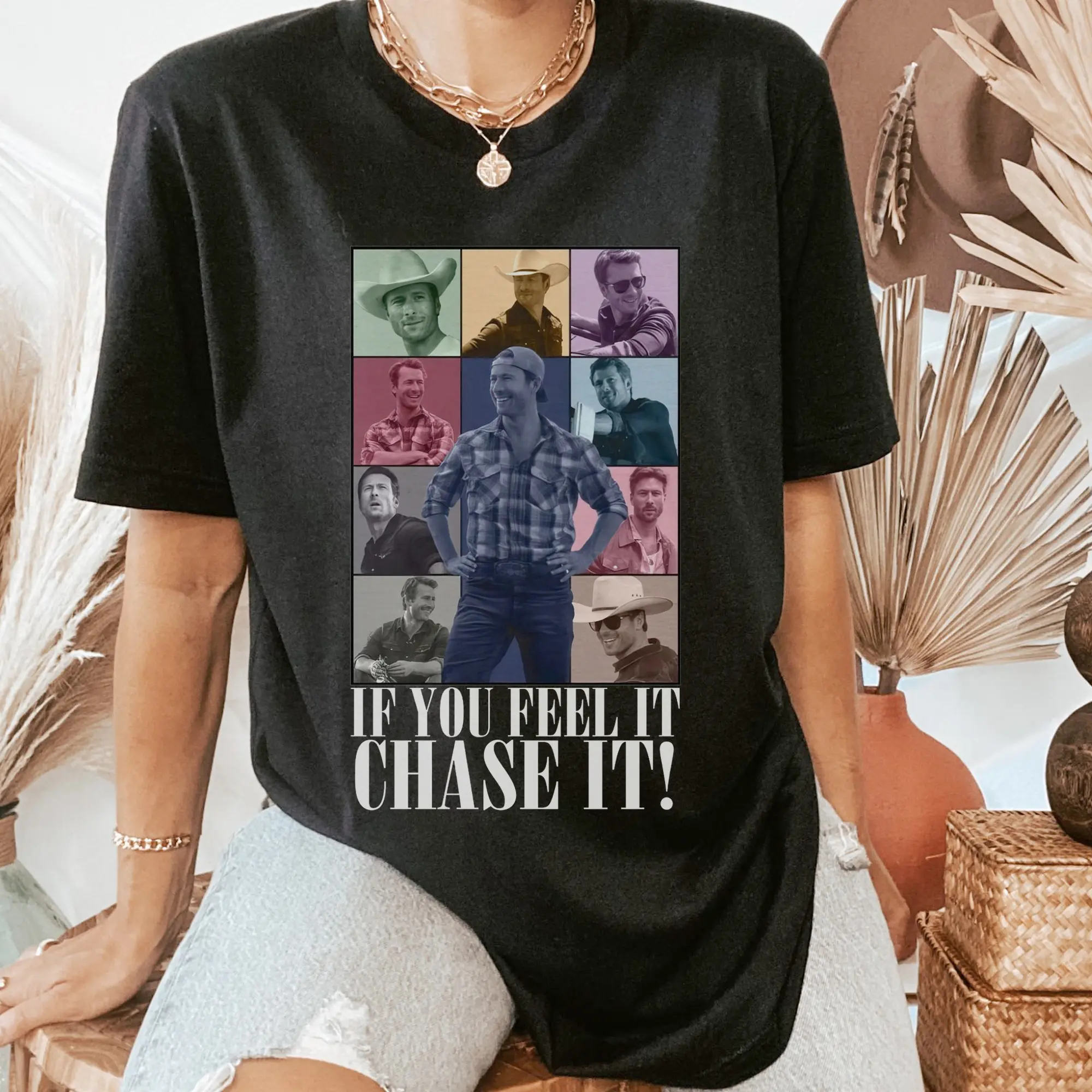If You Feel It Chase It Comfort Colors T-Shirt Glen Powell Shirt, Tyler Owens Twisters Shirt, Vintage Glen Powell Homage Shirt