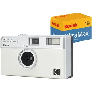 KODAK EKTAR H35 Half Frame Film Camera (Bundle with Kodak Ultramax 400/24EXP 35mm Roll Film) - White