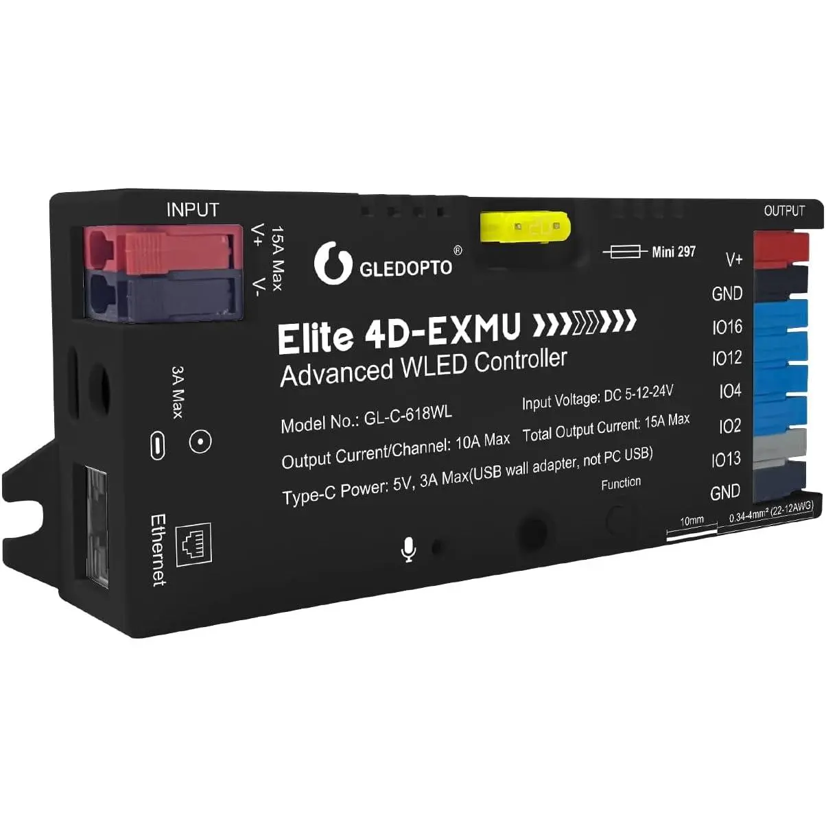 Elite 4 Channel ESP32 WLED LED Strip Light Controller Ethernet WiFi Dual Control Sound Reactive UART Energy Save Relay 20A Pluggable Fuse Level Shifter WS2811/12 SK6812 WS2815 Addressable LED