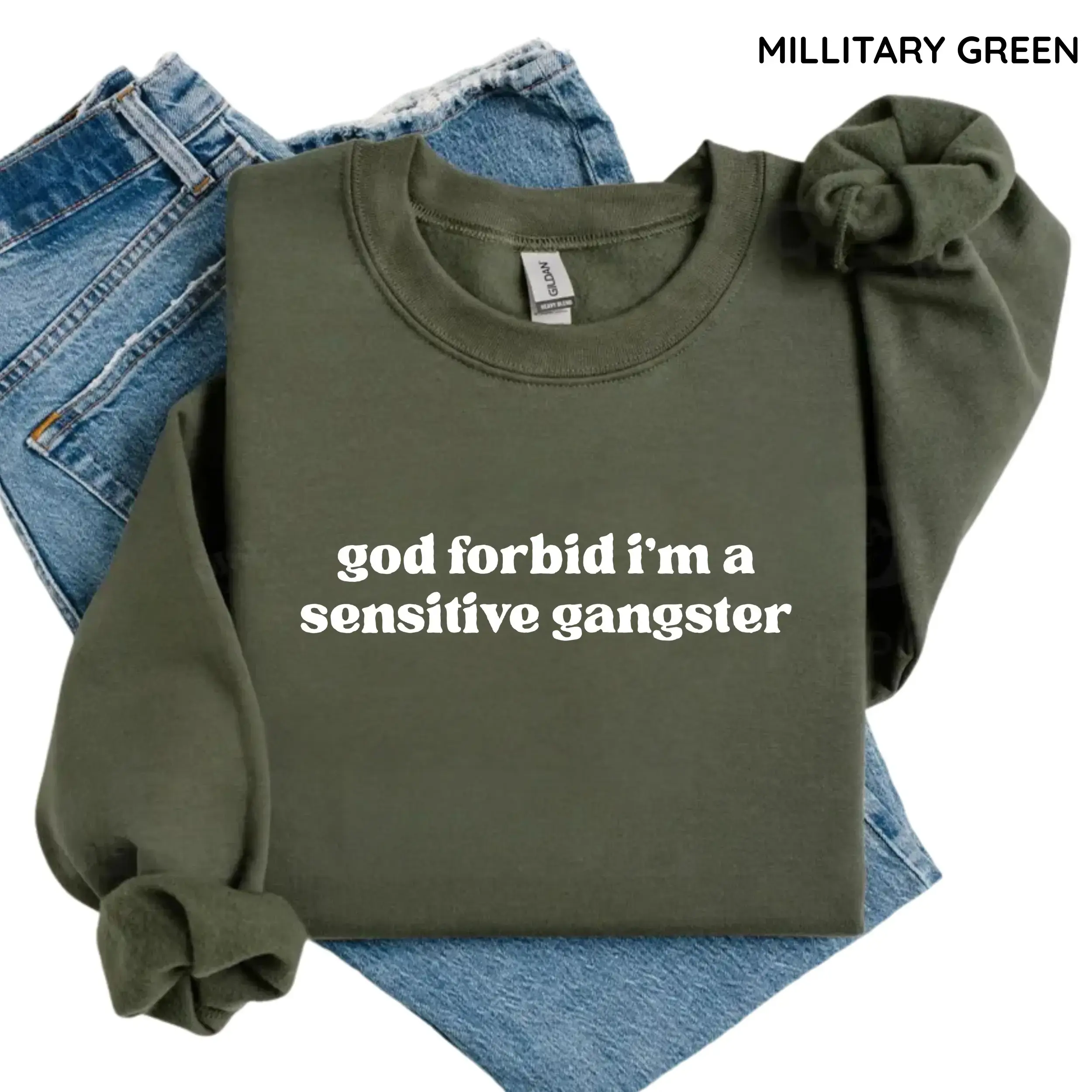 Funny God Forbid I'm A Sensitive Gangster Sweatshirt, Sarcastic Quote Crewneck, Minimalist Graphic Pullover, Unisex Sweatshirt