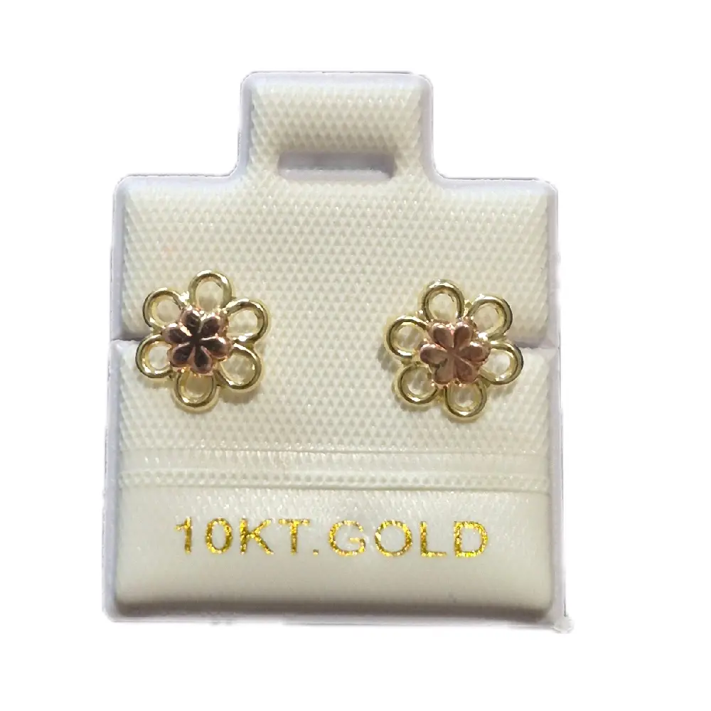 10K Real Gold Petunias Stud Earrings with Rose Gold Accent, Chic Style Hypoallergenic Set, Unisex Female Fashion Costume Jewelry Accessory for Women