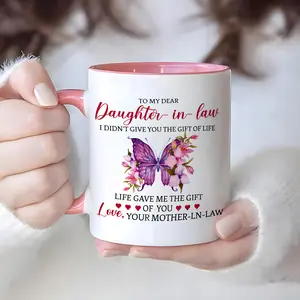 1pc, Daughter In Law Coffee Mug, Ceramic Coffee Cups, Inspirational Quotes Water Cups From Mother In Law, Summer Winter Drinkware, Christmas Birthday Gifts for Daughter In Law, PETALSUN