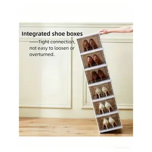 Stackable Clear Plastic Shoe Organizer, 6-Tier Foldable Shoe Storage Box with Clear Door, Sturdy Space-Saving Shoe Rack